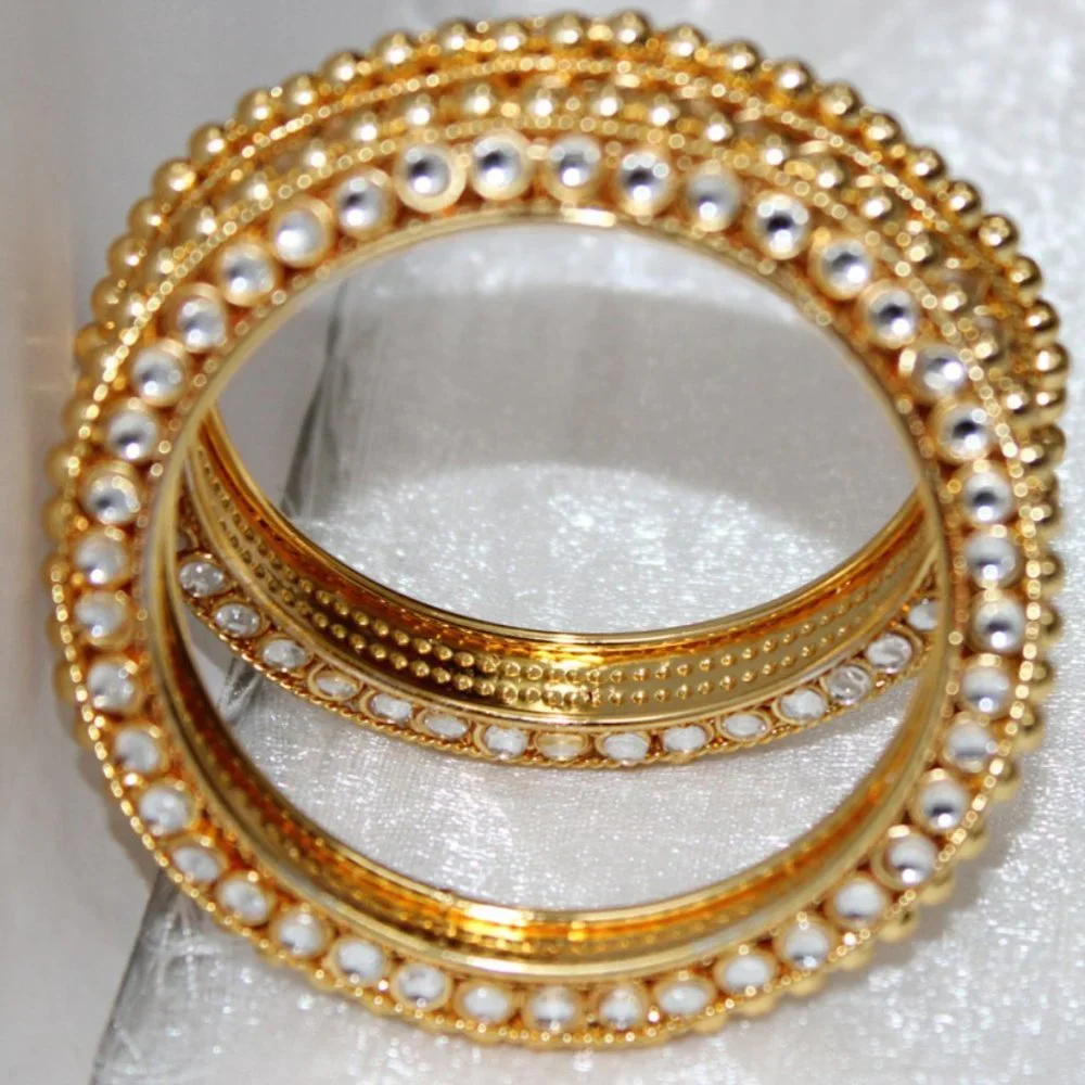 Gola Bangle Set Kundan Jewellery Bangles Gold Jewellery Bangles - Picture 2 of 3
